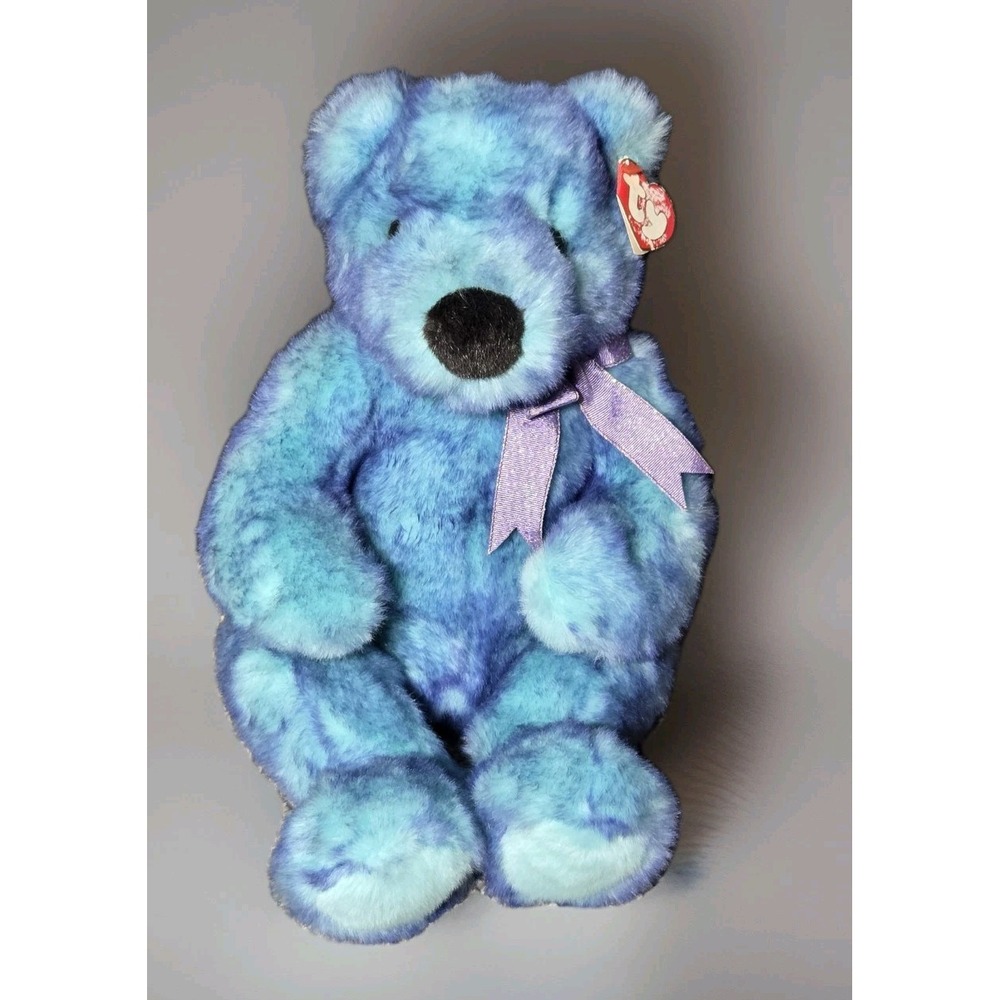VTG TY CLASSIC BLUEBEARY Teddy Bear Plush‎ W/Tag Purple Bow Stuffed Animal 1999